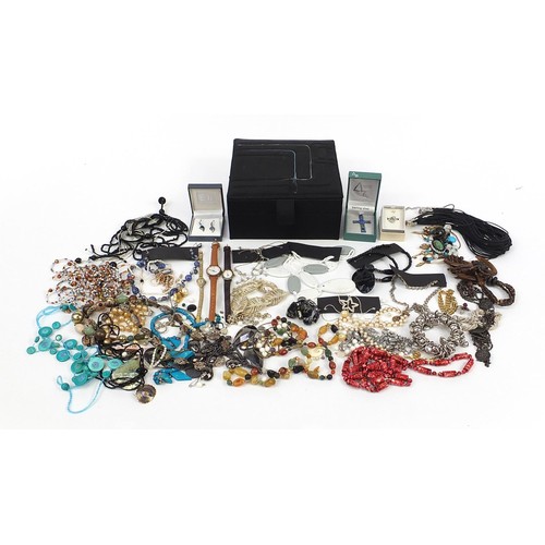 514 - Costume jewellery and wristwatches, some silver including necklaces and earrings