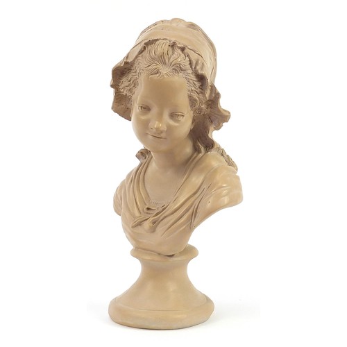 469 - Decorative terracotta style bust of an Italian girl, 44.5cm high