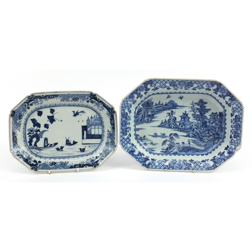 362 - Chinese blue and white porcelain platter and footed serving dish, each hand painted with landscapes,... 