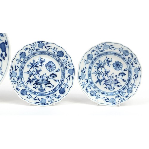 349 - Meissen, German blue and white porcelain comprising two plates and three side plates, each hand pain... 