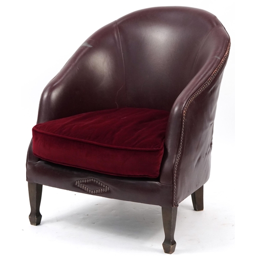 779 - Mahogany framed burgundy leather tub chair, 84cm high