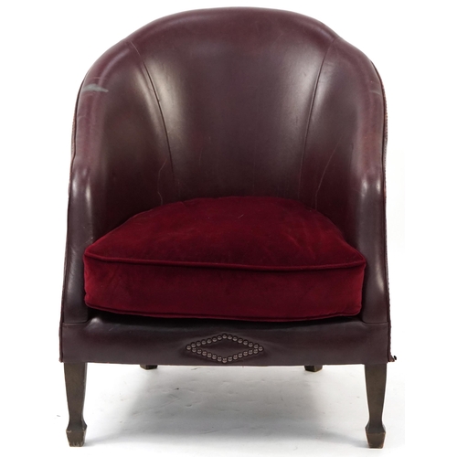 779 - Mahogany framed burgundy leather tub chair, 84cm high