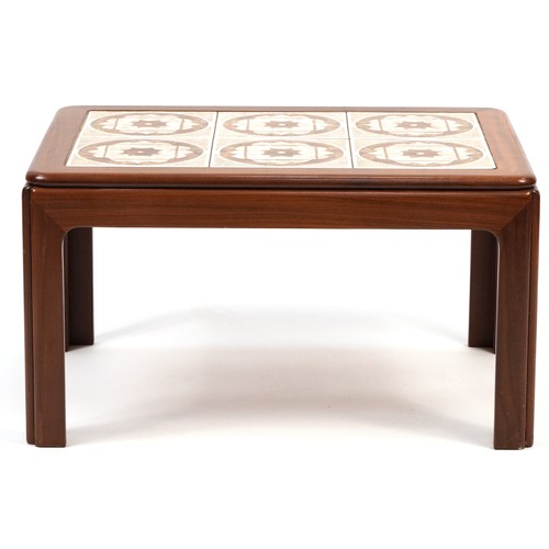 780A - Mid century teak tile top coffee table, probably G Plan, 40cm H x 71cm W x 51cm D