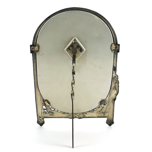 3 - WMF, German Art Nouveau silver plated dressing table mirror with bevelled glass cast with a maiden a... 