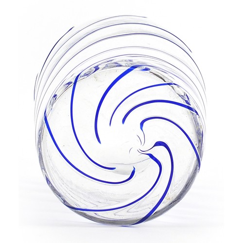 230 - Large clear and blue swirl glass vase, 30cm high