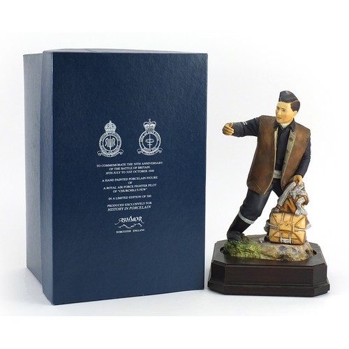 432 - Ashmore for Worcester porcelain commemorative military figure raised on a wooden plinth base, A Memb... 