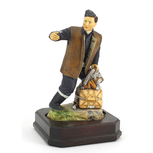 432 - Ashmore for Worcester porcelain commemorative military figure raised on a wooden plinth base, A Memb... 