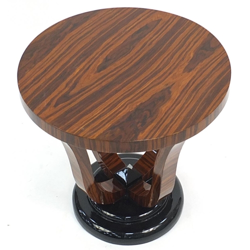 764 - Art Deco style walnut effect occasional table, 58cm high x 59cm in diameter