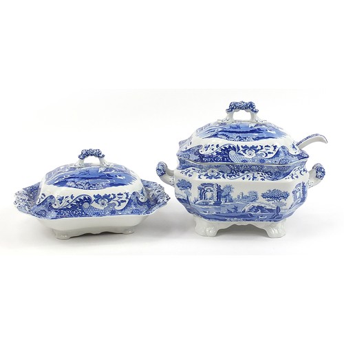 442 - Two Spode blue and white porcelain lidded tureens, one with ladel, the largest 33cm in length