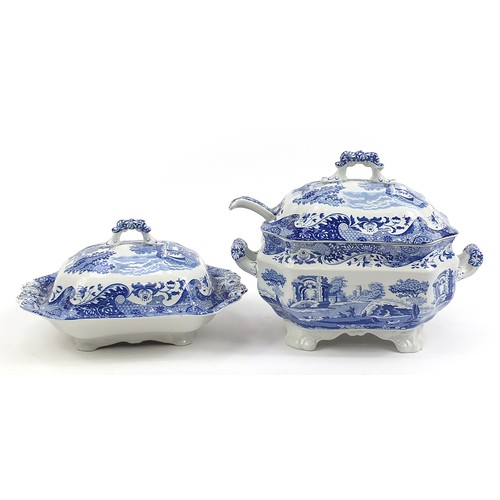 442 - Two Spode blue and white porcelain lidded tureens, one with ladel, the largest 33cm in length