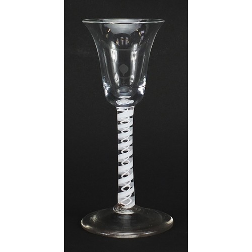 34 - 18th century wine glass with multiple opaque twist stem and bell shaped bowl, 16.5cm high