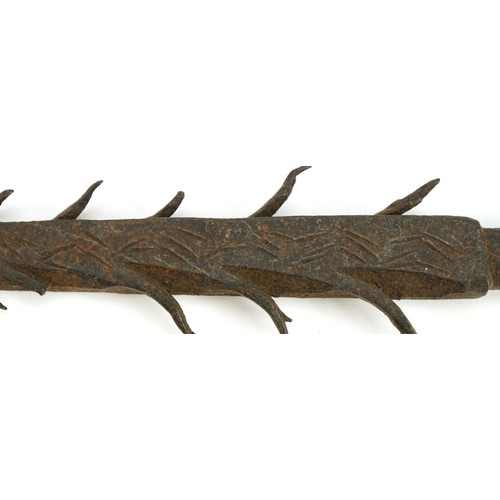 611 - Tribal steel hunting spear with wavy line design, 24cm in length