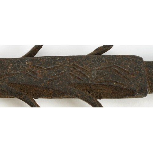 611 - Tribal steel hunting spear with wavy line design, 24cm in length