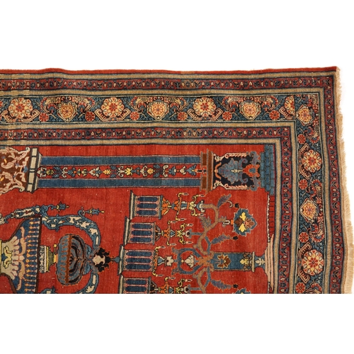 775 - Rectangular Middle Eastern red and blue ground prayer mat, 185cm x 135cm