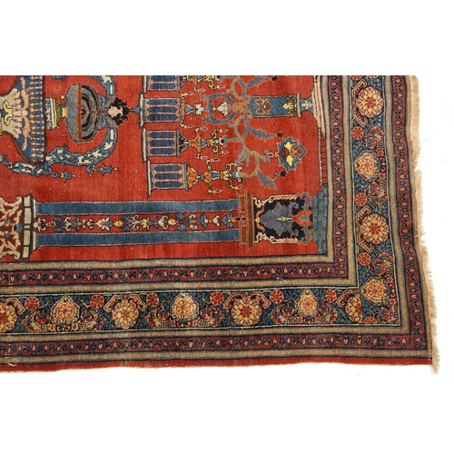 775 - Rectangular Middle Eastern red and blue ground prayer mat, 185cm x 135cm