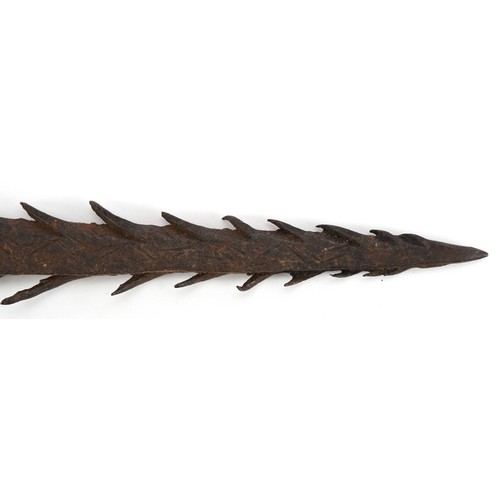 611 - Tribal steel hunting spear with wavy line design, 24cm in length