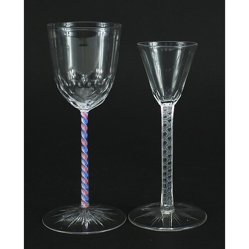 189A - Two antique wine glasses with opaque twist stems, the largest 16cm high