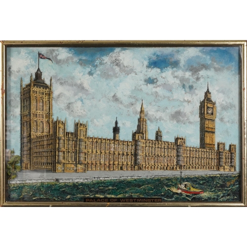 701 - Joseph Ward - Houses of Parliament and Palace of Westminster from the River Thames, 1970s collage an... 