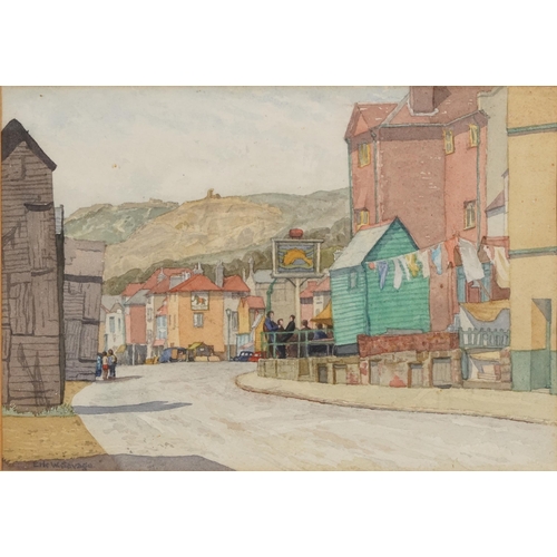 1030 - Eric W Savage - The Dolphin, Hastings, East Sussex, watercolour, details verso, mounted, framed and ... 