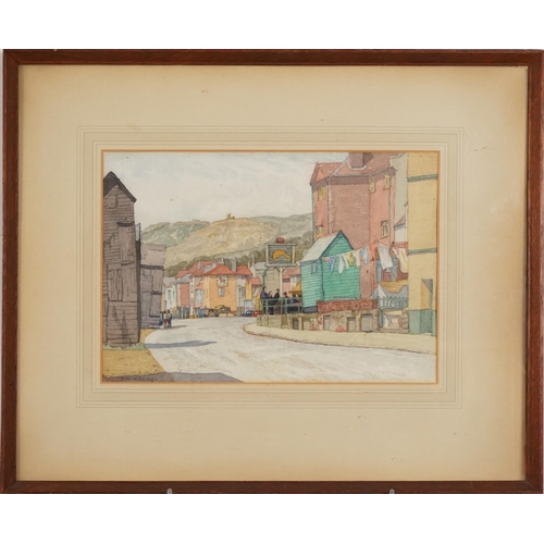 1030 - Eric W Savage - The Dolphin, Hastings, East Sussex, watercolour, details verso, mounted, framed and ... 