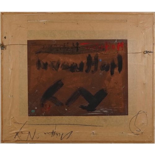 794 - Abstract composition, geometric shapes, American school impasto oil on board, mounted and framed, 59... 