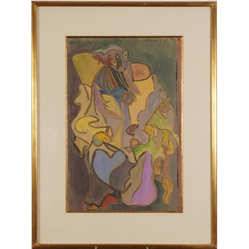 218 - Henri Landier - Pierrot Assis, signed and dated watercolour, La Galerie label verso, mounted, framed... 