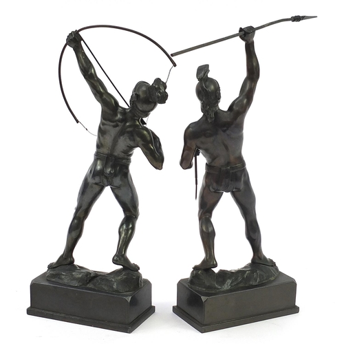 839 - Pair of spelter Roman gladiator figures, each 41cm high