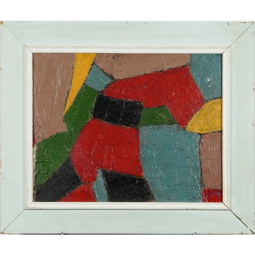 350 - Abstract composition, geometric shapes, impasto oil on board, mounted and framed, 53cm x 41cm exclud... 