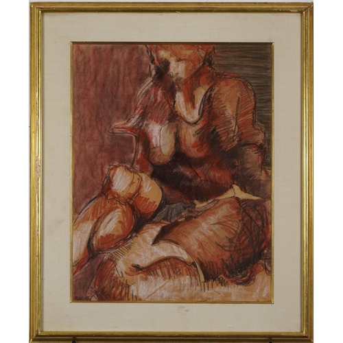 293 - Abstract composition, seated female, mixed media, inscribed verso Distortion of Realism, mounted, fr... 