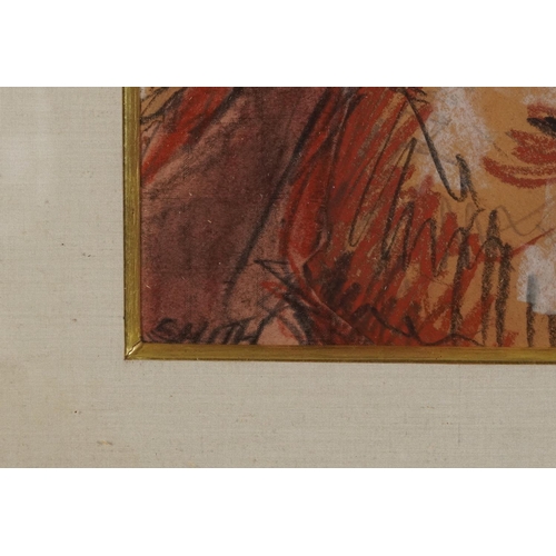 293 - Abstract composition, seated female, mixed media, inscribed verso Distortion of Realism, mounted, fr... 