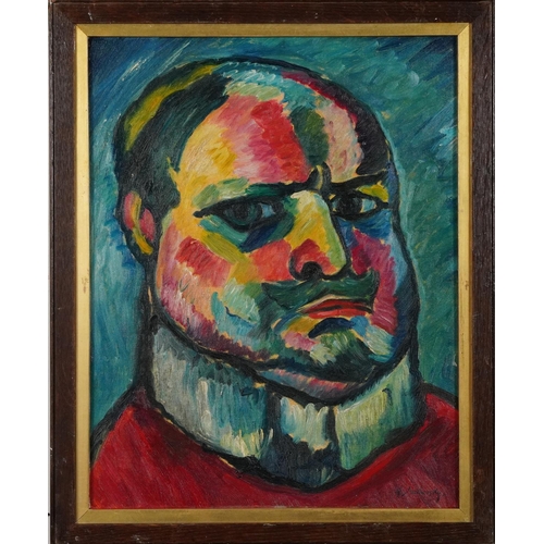 570 - Manner of Alexej von Jawlensky - Portrait of a gentleman, Expressionist oil on board, mounted and fr... 