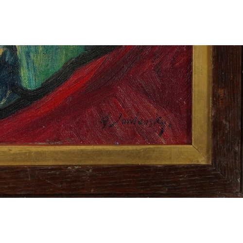 570 - Manner of Alexej von Jawlensky - Portrait of a gentleman, Expressionist oil on board, mounted and fr... 