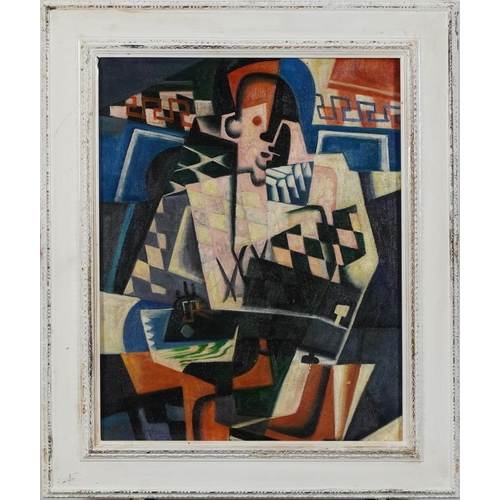 52 - Manner of Juan Gris - Abstract composition, figure, Cubist school oil on board, mounted and framed, ... 