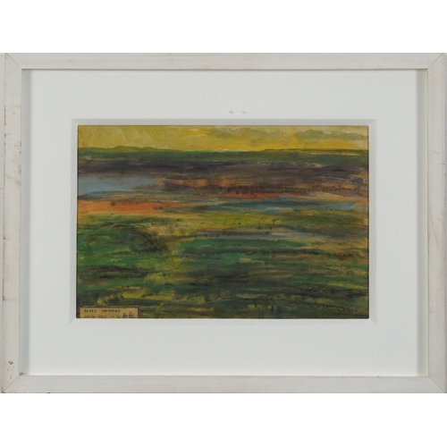 317 - Panoramic rural landscape, continental school oil on board, mounted, framed and glazed, 36cm x 23cm ... 