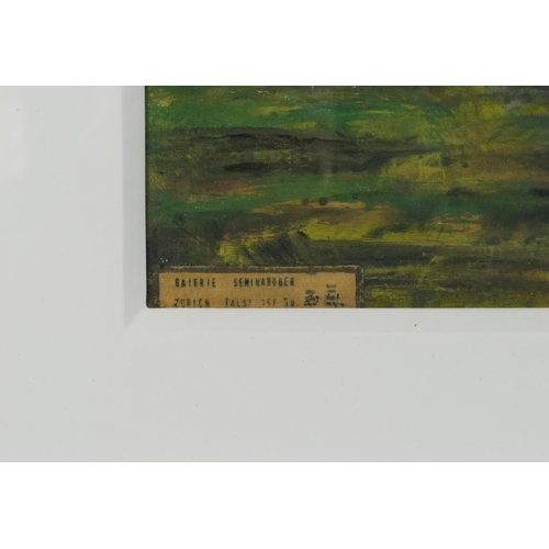 317 - Panoramic rural landscape, continental school oil on board, mounted, framed and glazed, 36cm x 23cm ... 