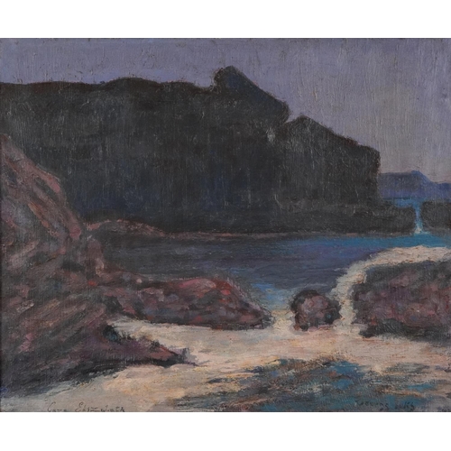 121 - Cape Elizabeth, rocky coastal landscape, American school oil on canvas, mounted and framed, 60cm x 5... 