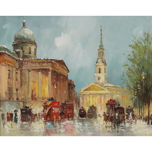 177A - Busy London street scene with St Pauls Cathedral, Impressionist oil on canvas, mounted and framed, 4... 