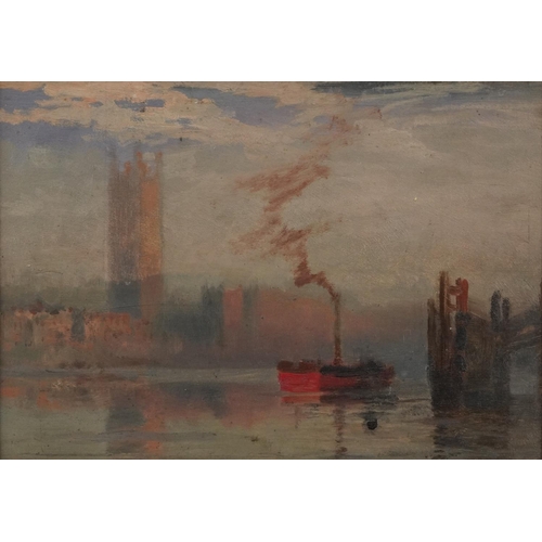 147 - Attributed to Philip Wilson Steer - Parliament and The Thames, Impressionist oil on board, mounted a... 