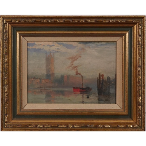 147 - Attributed to Philip Wilson Steer - Parliament and The Thames, Impressionist oil on board, mounted a... 