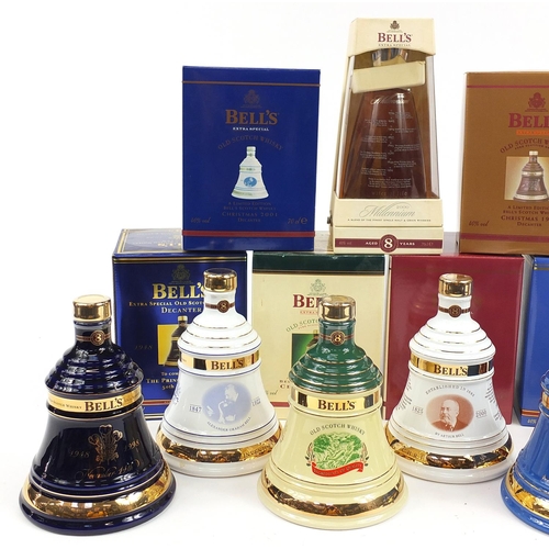 961 - Six Bells 8 Year whisky commemorative sealed decanters with contents and boxes including Prince of W... 