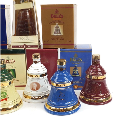 961 - Six Bells 8 Year whisky commemorative sealed decanters with contents and boxes including Prince of W... 