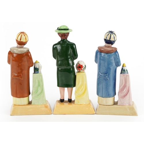 983 - Set of three Clarice Cliff and Susie Cooper figurines from The Pottery Ladies collection, limited ed... 