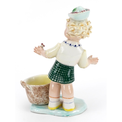 371 - G Girardi, Italian figurine of a young girl holding a flower beside a bucket, 18cm high