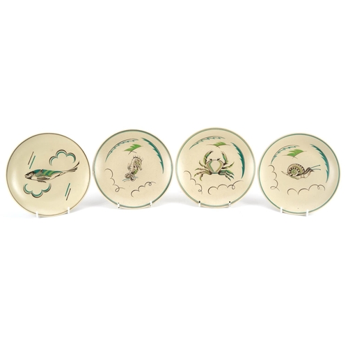 440 - Four Poole pottery plates hand painted with sea life creatures including a seahorse and snail, each ... 