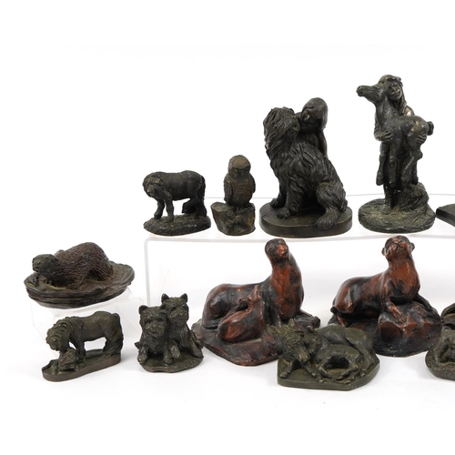 1179 - Collection of bronzed figures and animals including dogs and horse and pony, the largest 17.5cm high