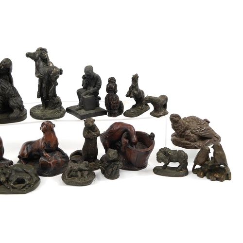 1179 - Collection of bronzed figures and animals including dogs and horse and pony, the largest 17.5cm high