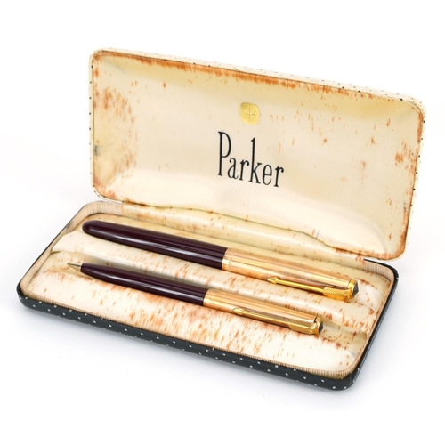 59 - Parker 51 fountain pen and propelling pencil set with fitted case