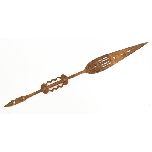 988 - Tribal interest ceremonial spear carved with flowers, 155cm in length