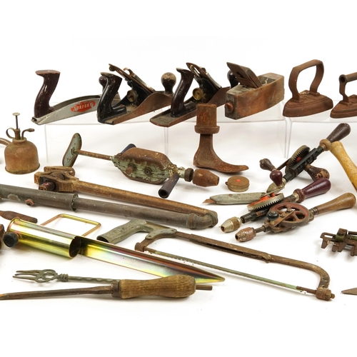 689 - Antique and later tools including examples with blades impressed Buck & Hickman and F Honby