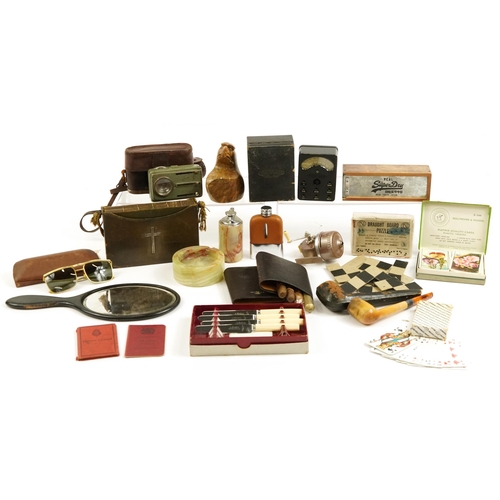 1019 - Sundry items including Meerschaum style pipe with silver mount, leather cigar case and two leather b... 